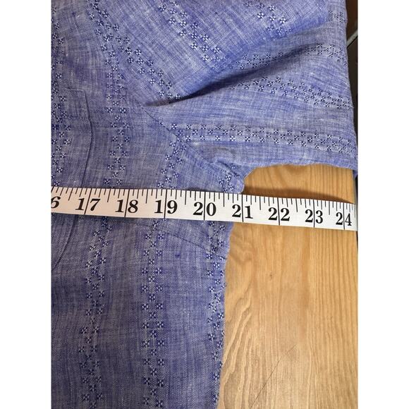 Chicos Blue Button Down Shirt 100% Linen 3/4 Sleeve NO IRON Tunic 12/14 - Picture 11 of 12